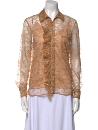 Alexis Lace Pattern Long Sleeve Button-Up Top