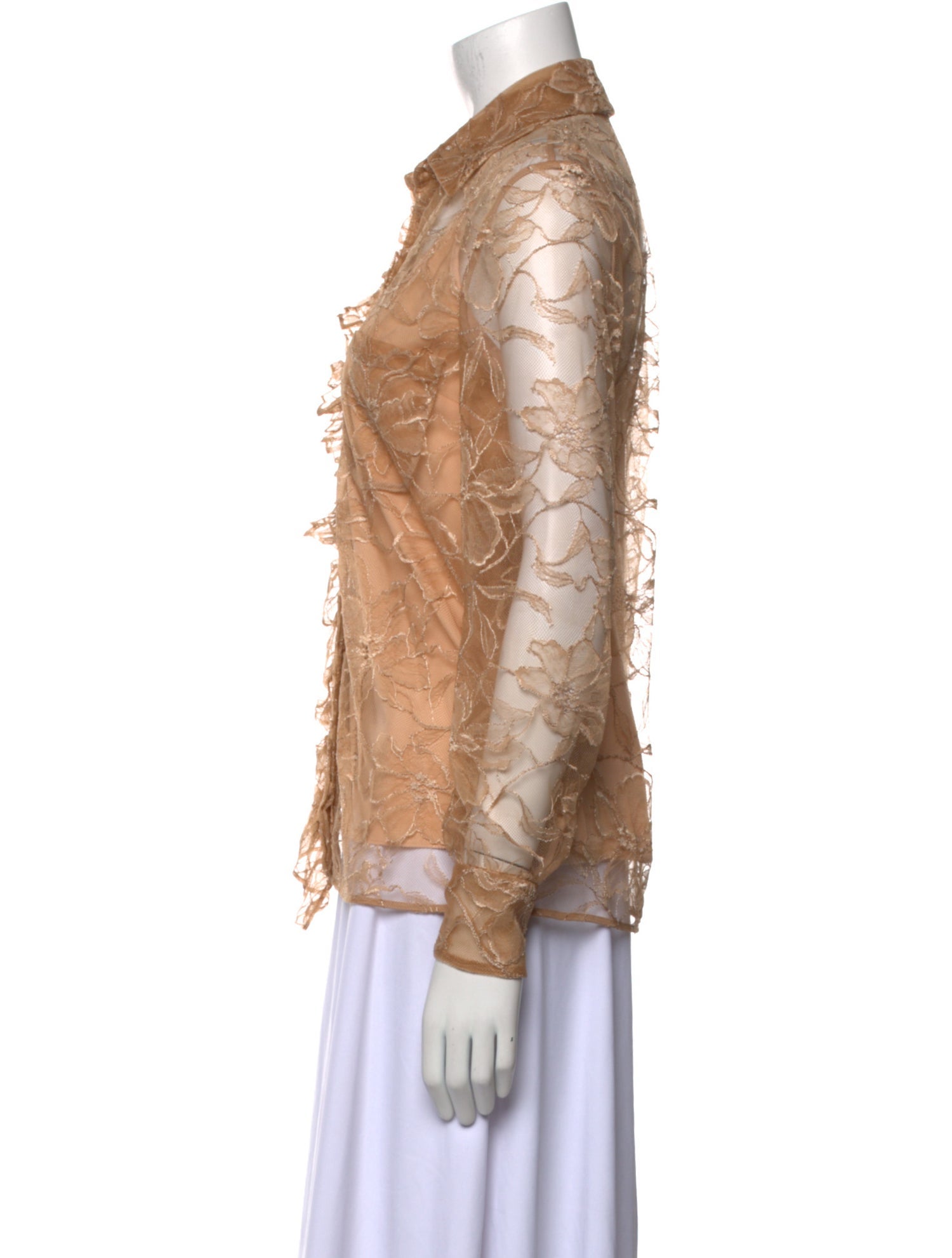 Alexis Lace Pattern Long Sleeve Button-Up Top