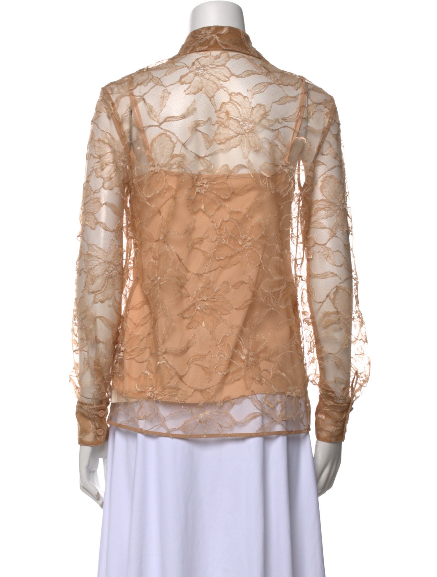 Alexis Lace Pattern Long Sleeve Button-Up Top