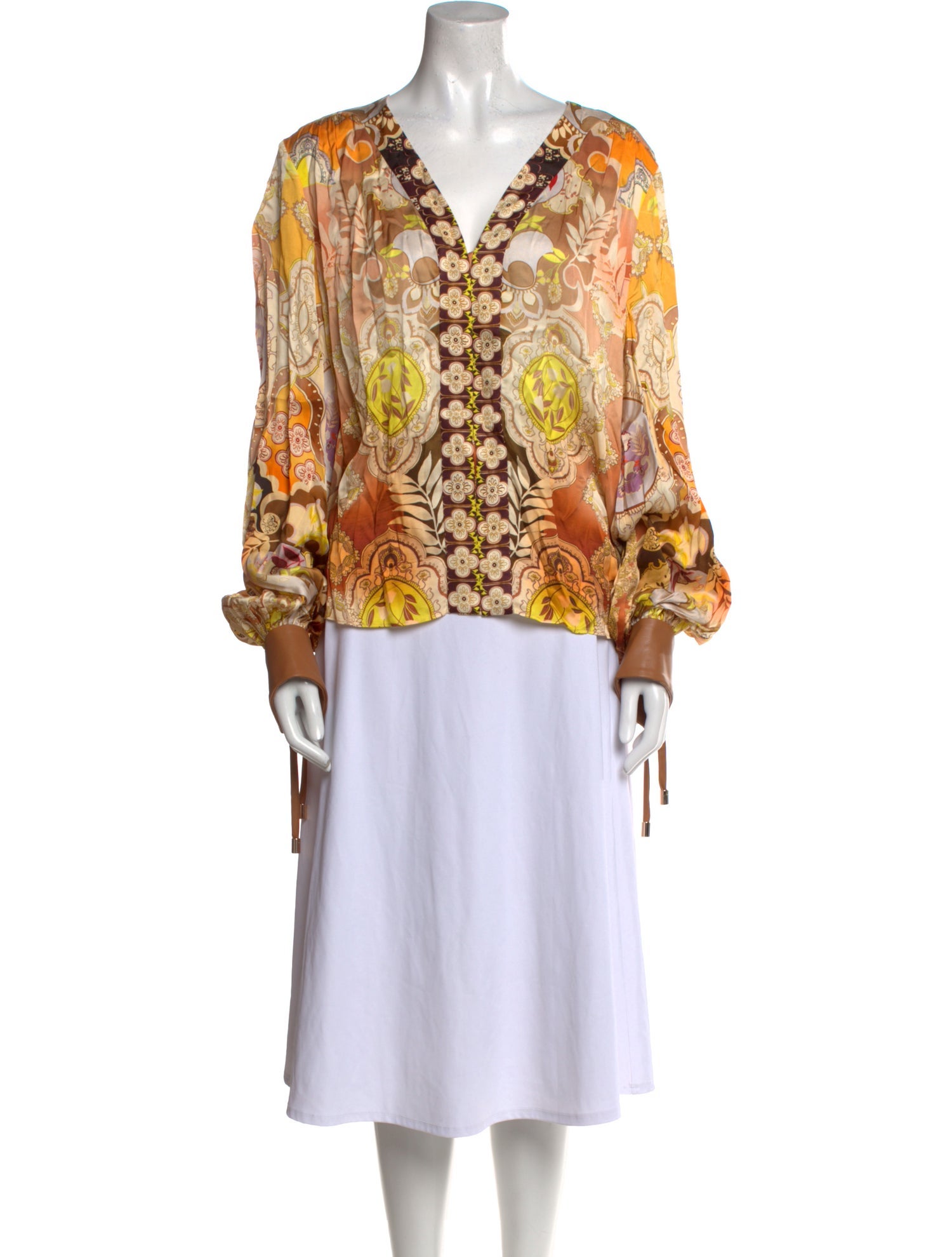 Alexis Printed V-Neck Button-Up Top