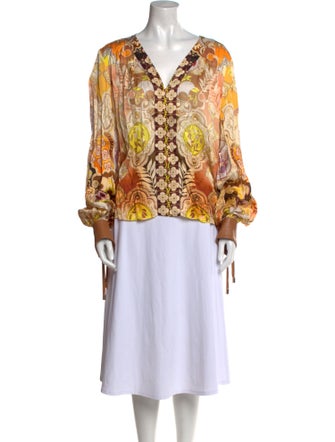 Alexis Printed V-Neck Button-Up Top