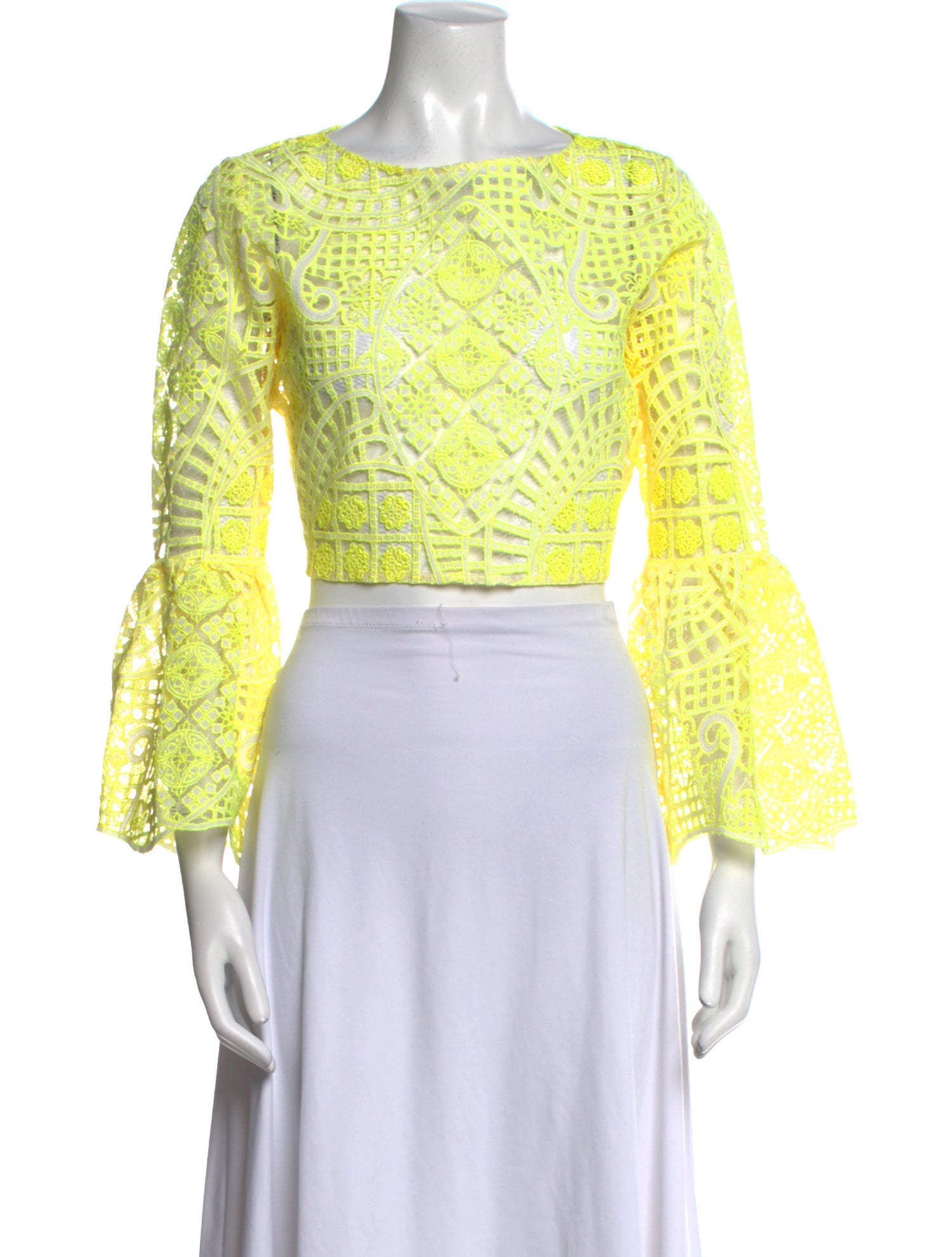 Alexis Lace Pattern Bateau Neckline Crop Top