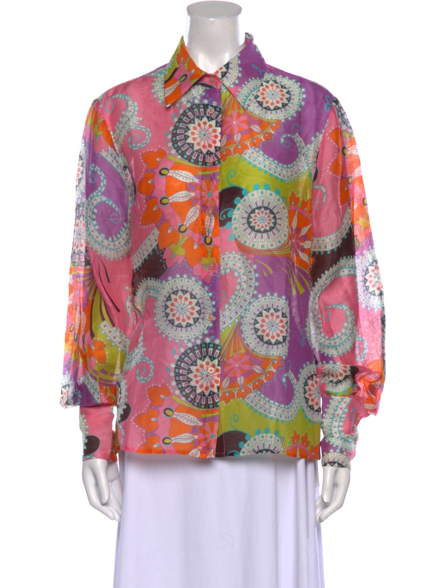 Alexis Linen Paisley Print Button-Up Top