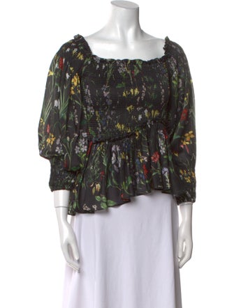 Alexis Floral Print Square Neckline Blouse
