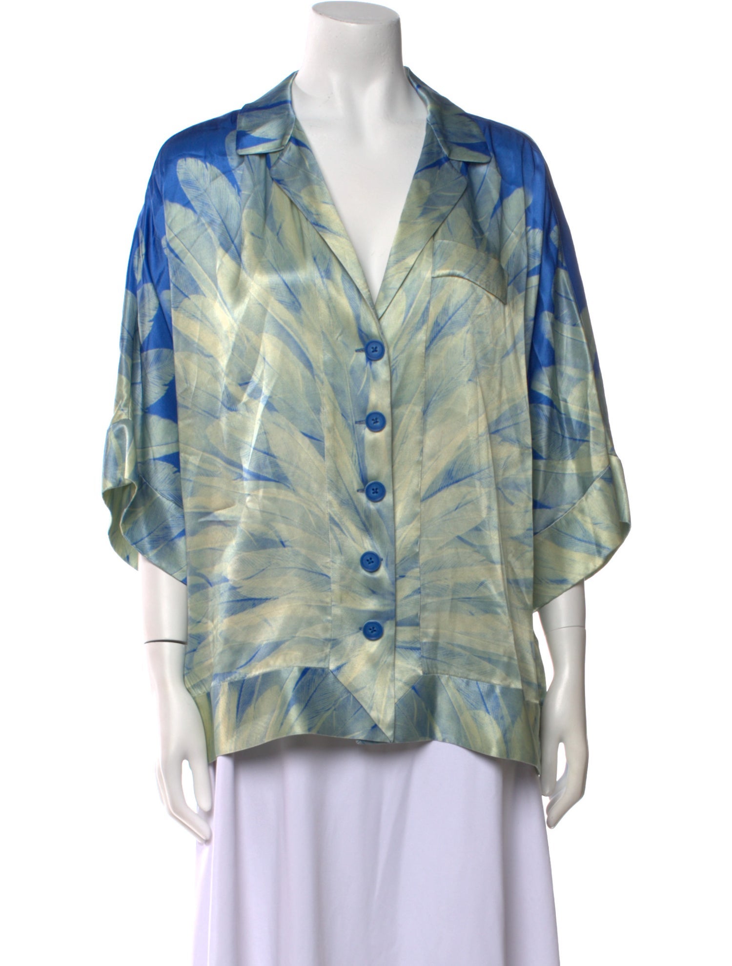Alexis Printed Three-Quarter Sleeve Button-Up Top