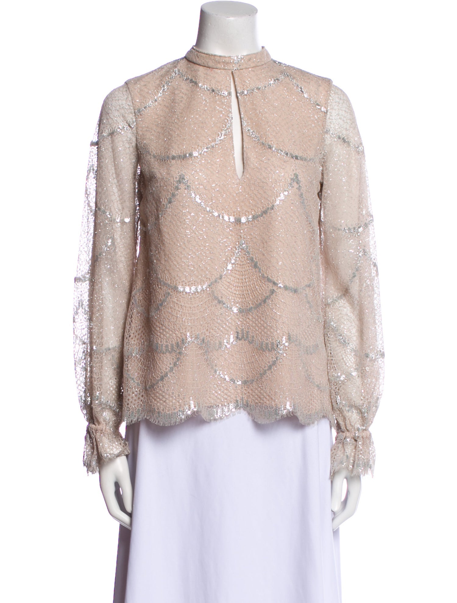 Alexis Lace Pattern Mock Neck Blouse