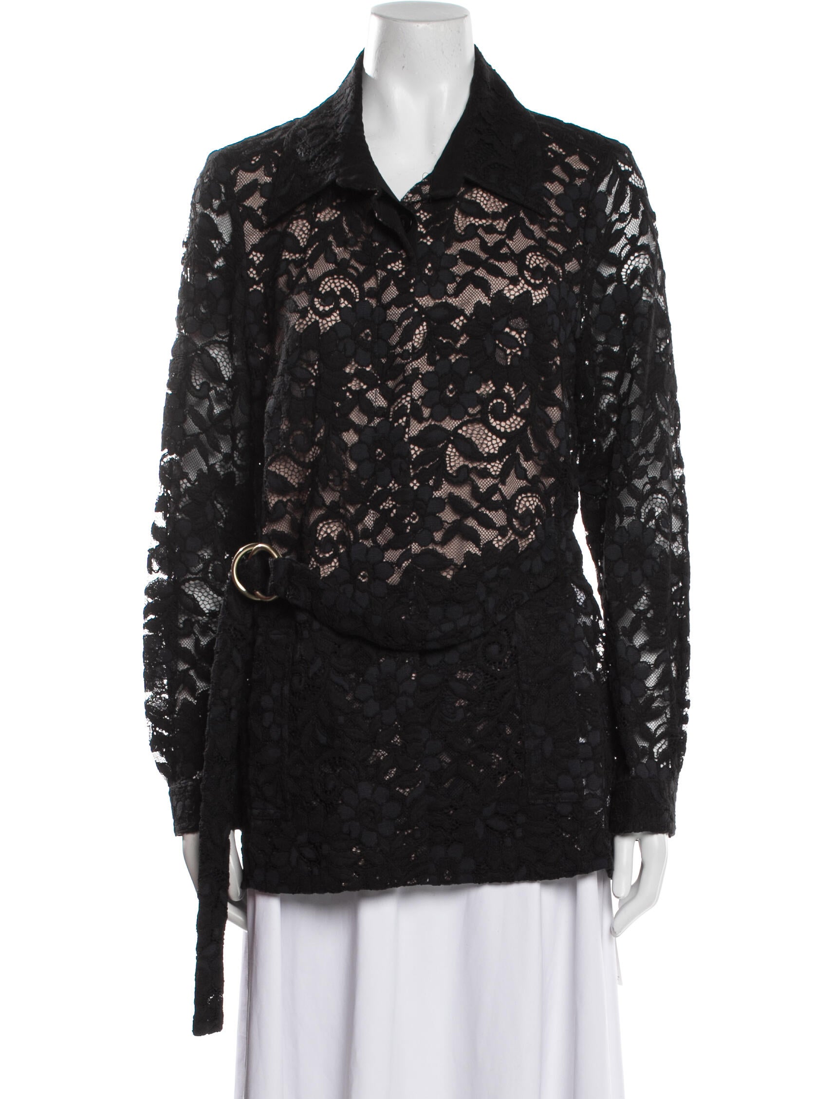 Alexis Lace Pattern Long Sleeve Button-Up Top