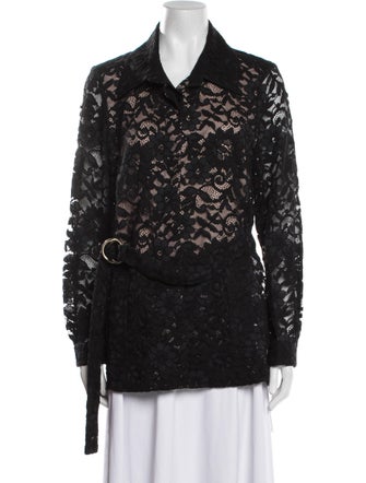 Alexis Lace Pattern Long Sleeve Button-Up Top