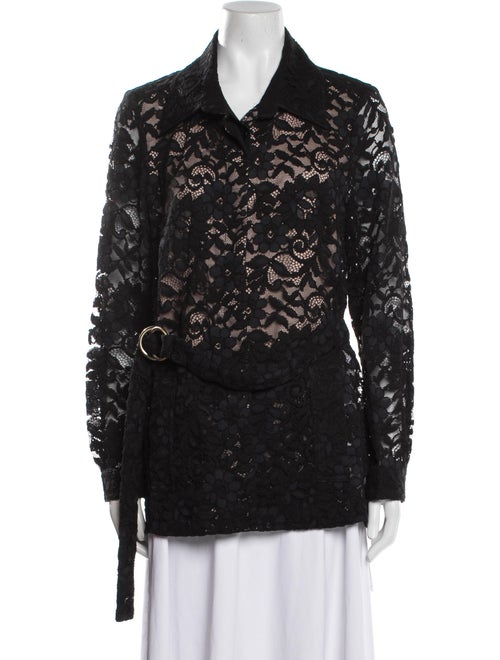 Alexis Lace Pattern Long Sleeve Button-Up Top