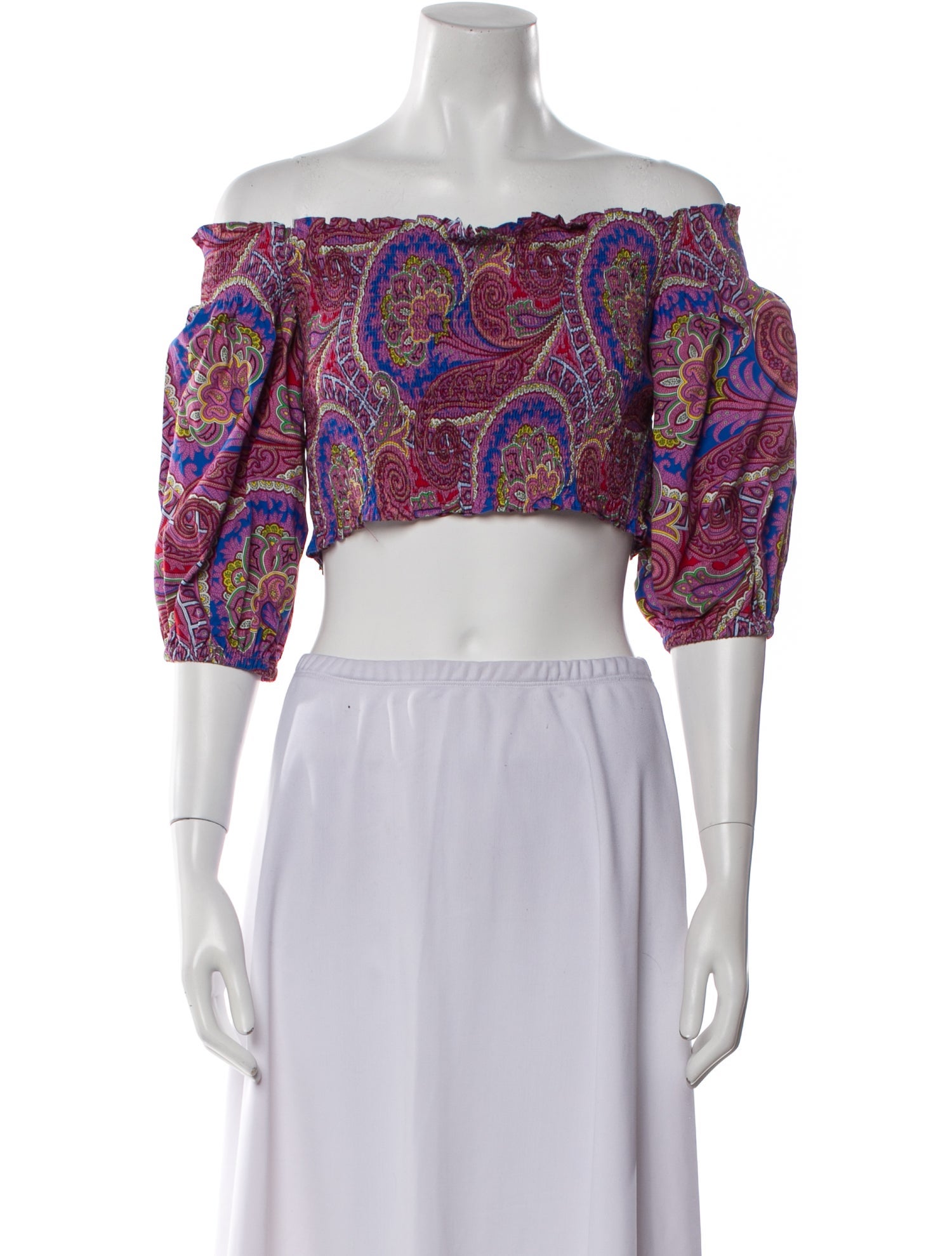 Alexis Paisley Print Off-The-Shoulder Crop Top