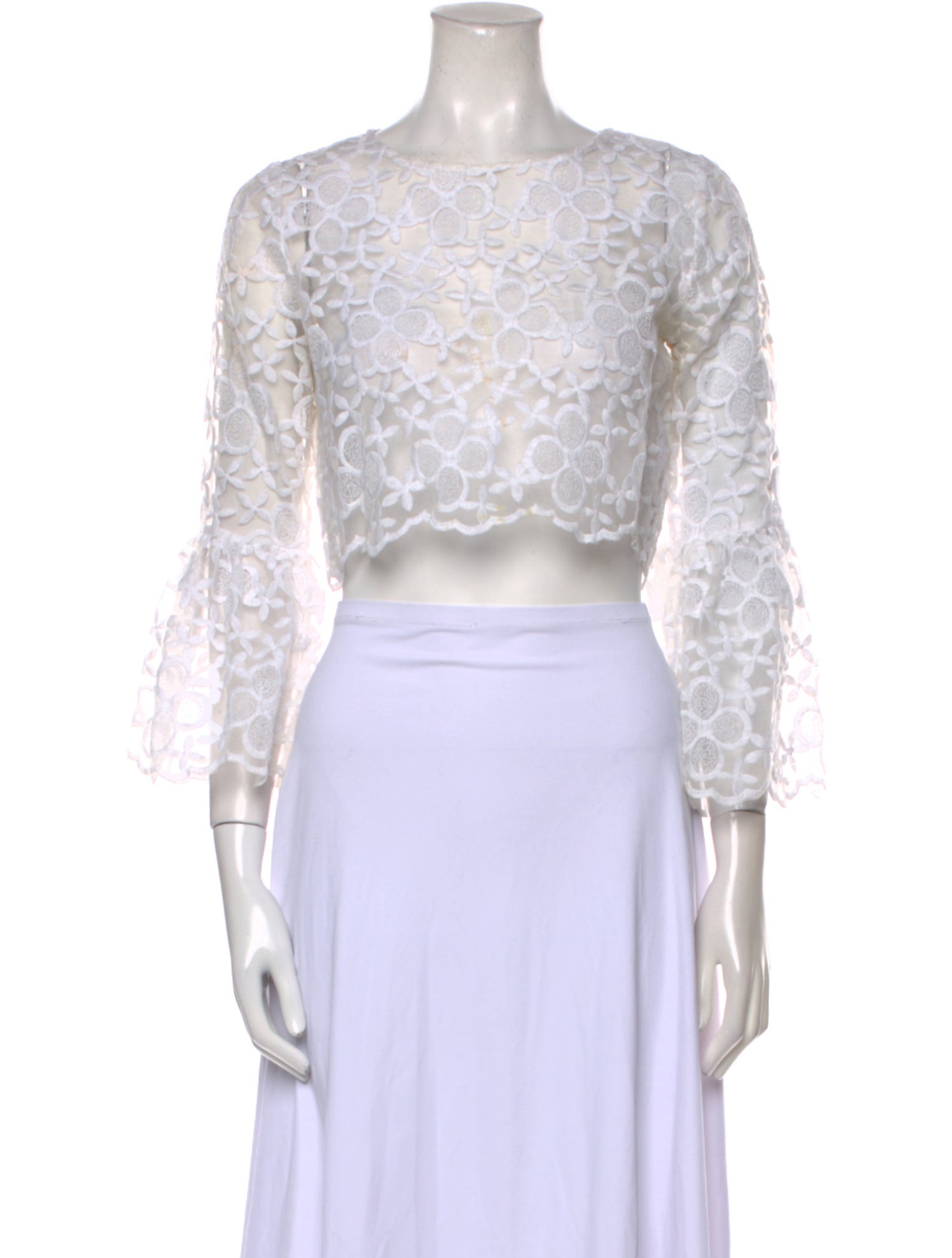 Alexis Lace Pattern Bateau Neckline Crop Top