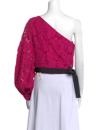 Alexis Lace Pattern One-Shoulder Crop Top