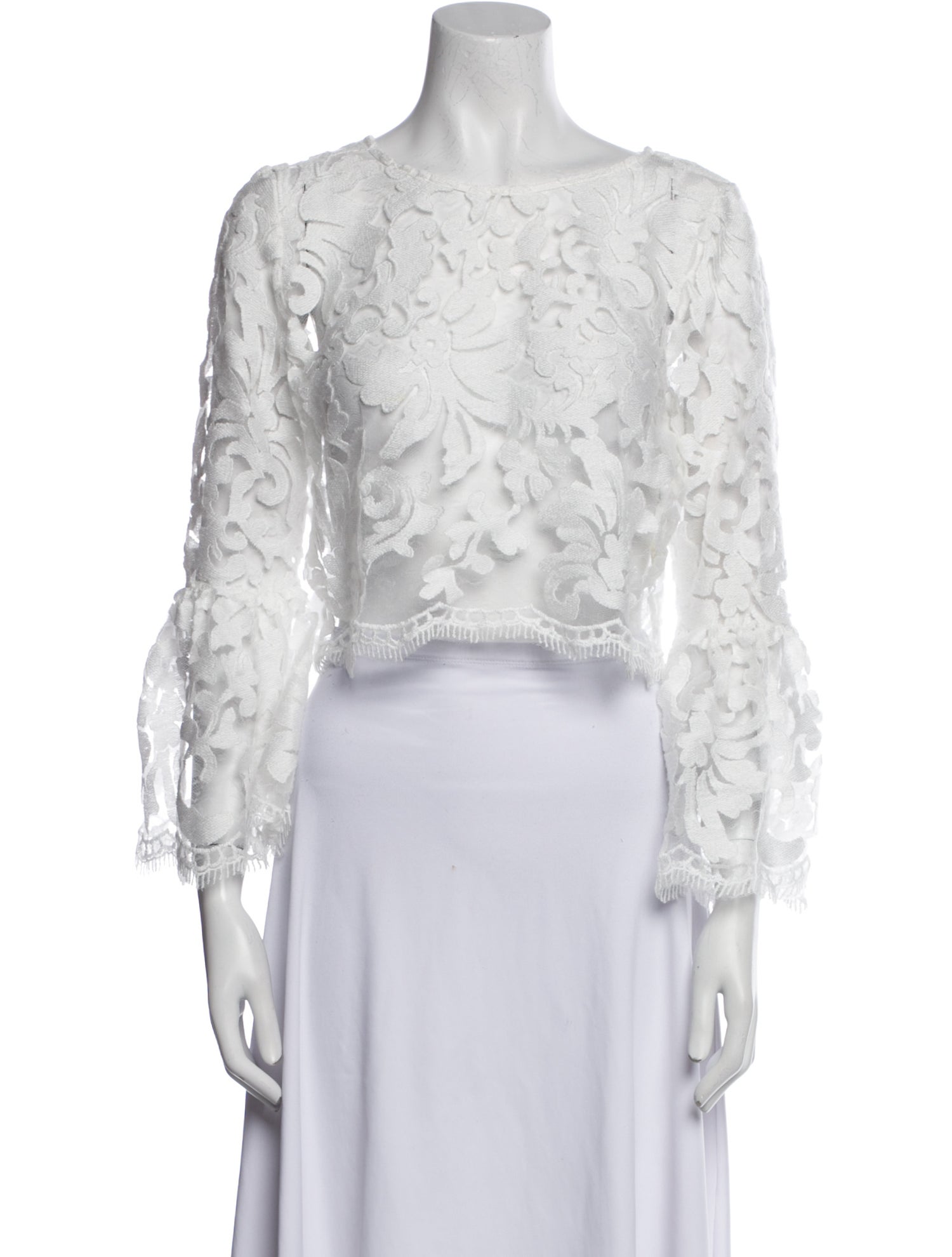 Alexis Lace Pattern Bateau Neckline Crop Top