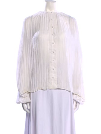 Alexis Striped Mock Neck Button-Up Top