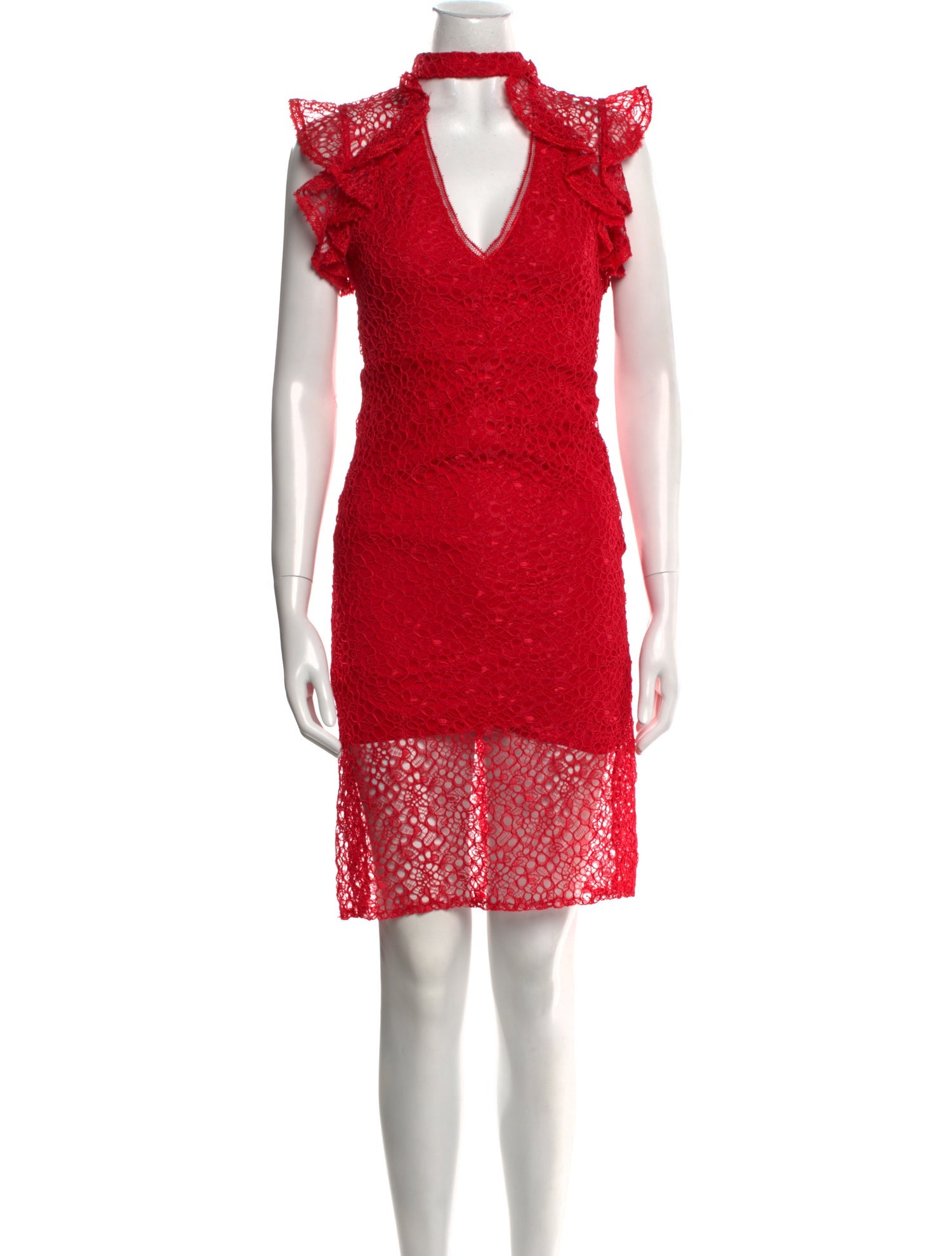 Alexis Lace Pattern Knee-Length Dress in Red, Women's US 2 | XS