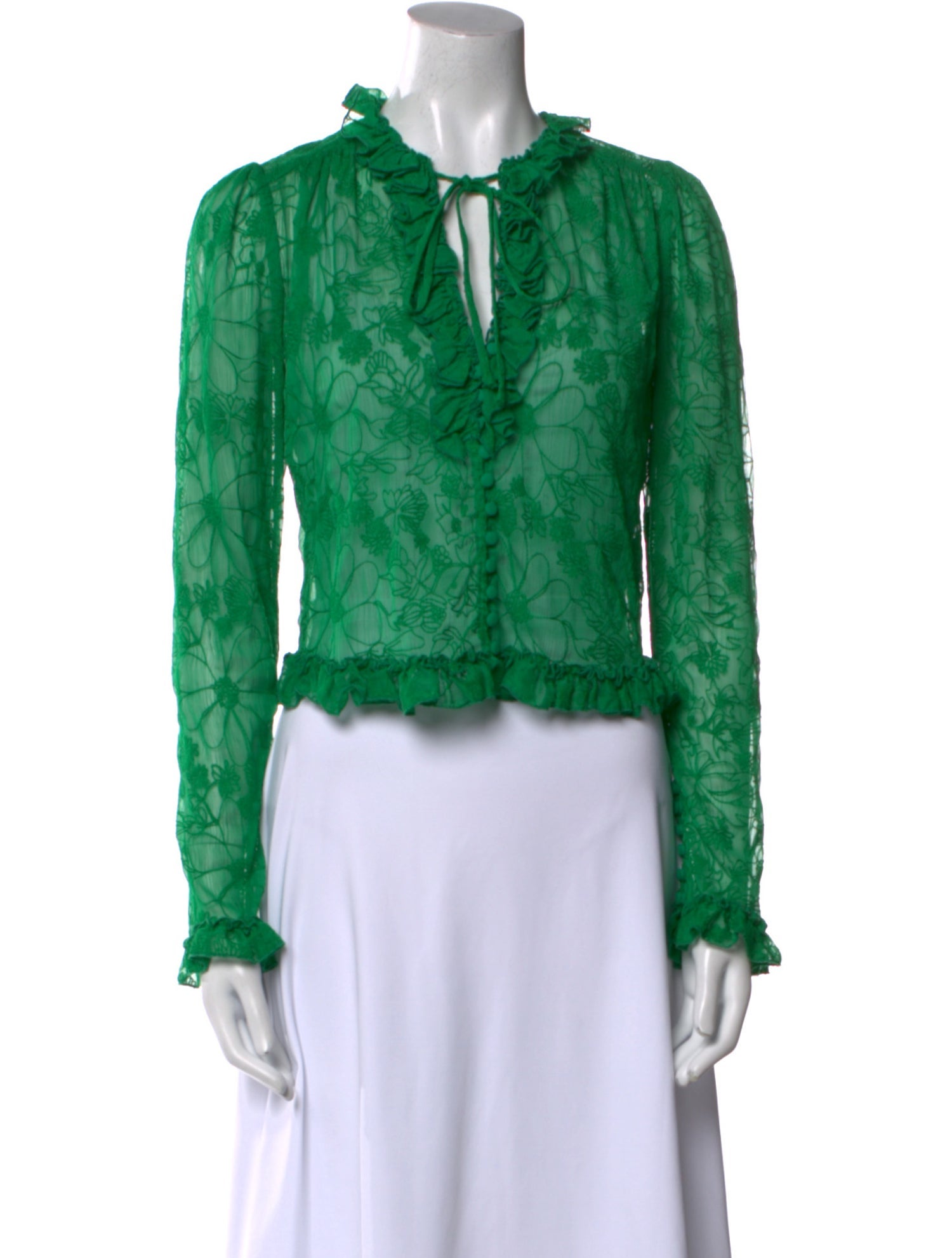 Alexis Lace Pattern Tie Neck Crop Top