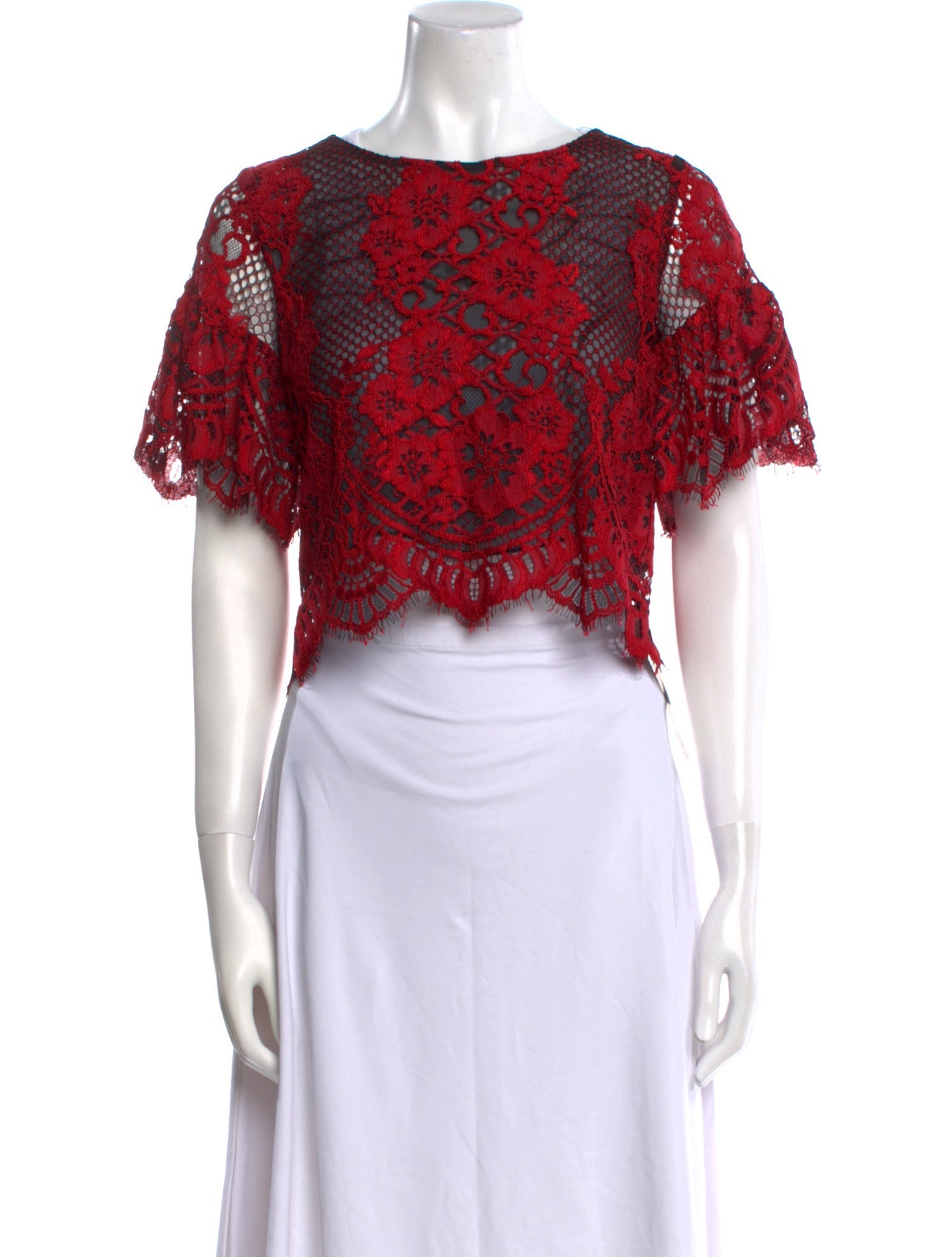 Alexis Lace Pattern Bateau Neckline Crop Top