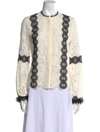 Alexis Lace Pattern Mock Neck Button-Up Top