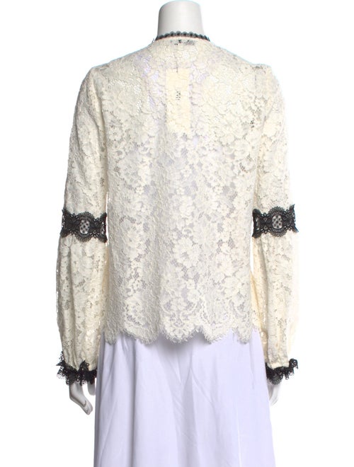 Alexis Lace Pattern Mock Neck Button-Up Top