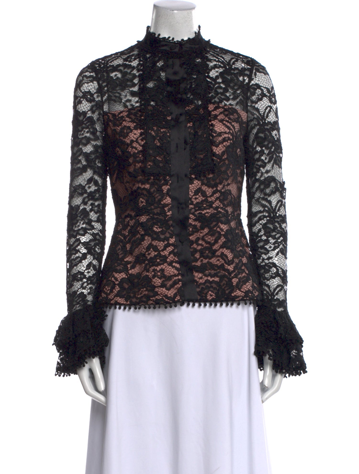 Alexis Lace Pattern Mock Neck Blouse