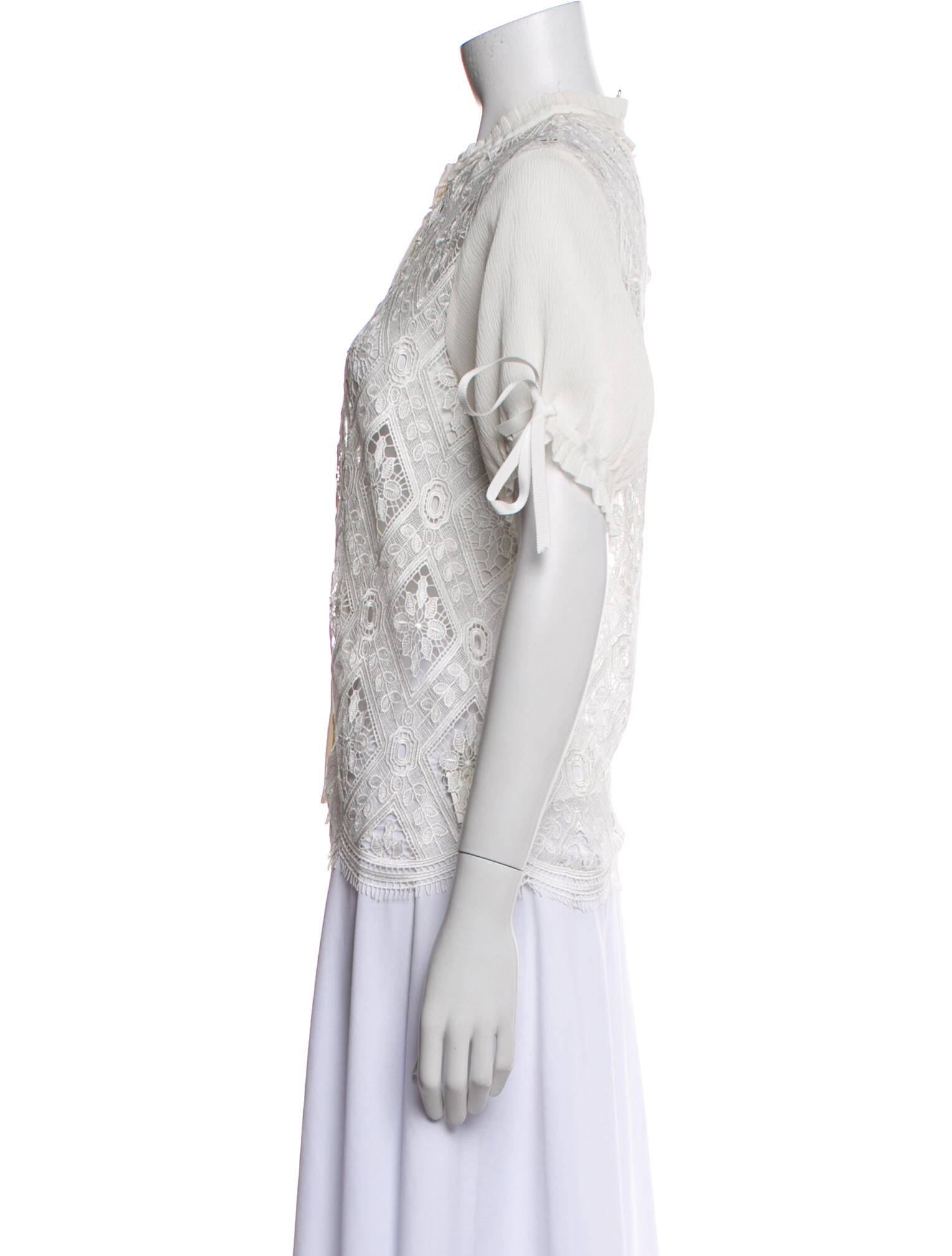 Alexis Lace Pattern Mock Neck Button-Up Top