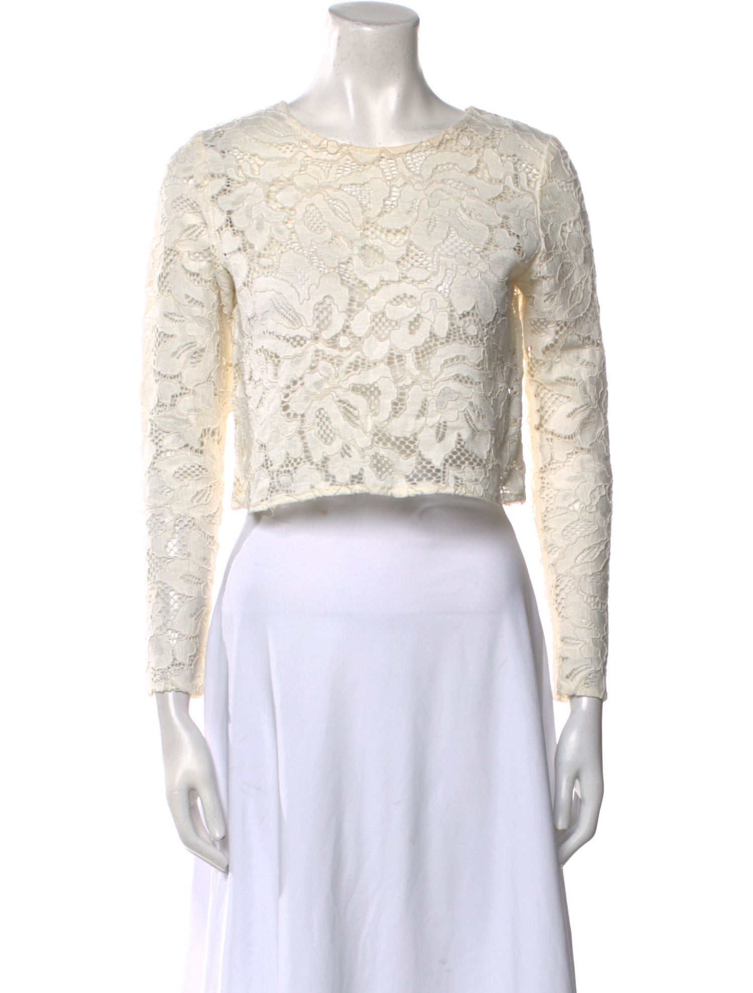 Alexis Lace Pattern Bateau Neckline Crop Top