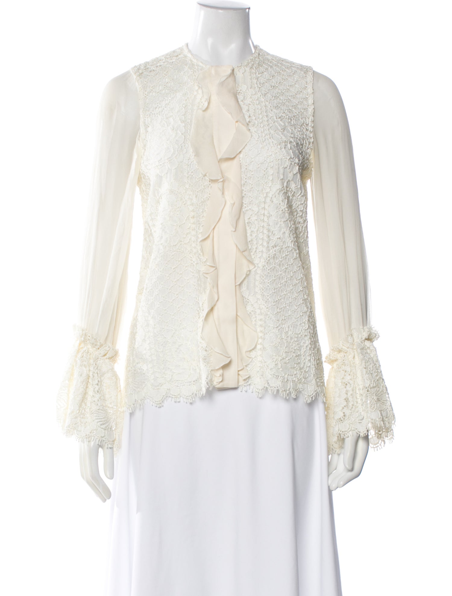 Alexis Lace Pattern Tie Neck Blouse