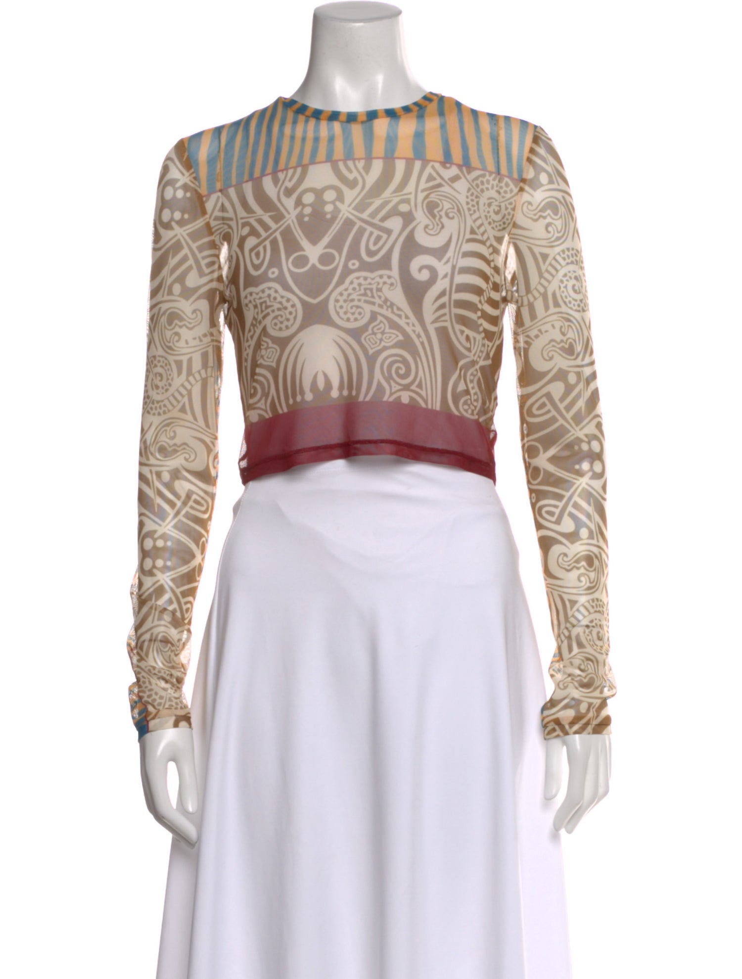 Alexis Patterned Crew Neck Crop Top