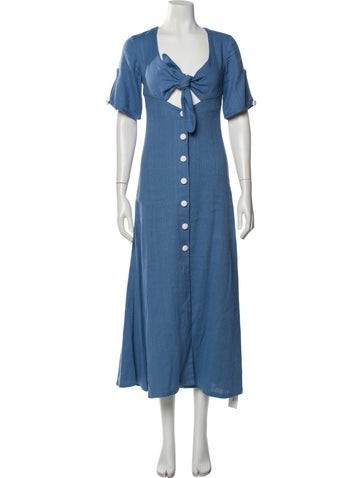 Pre-owned Alexis Linen Long Dress In Blue