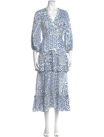 Pre-owned Alexis Linen Long Dress In Blue