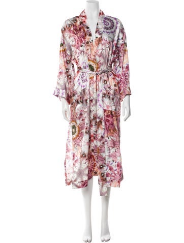 Pre-owned Alexis Printed Ruffle Embellishment Robe In Pink