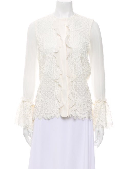 Alexis Lace Pattern Crew Neck Blouse w/ Tags White