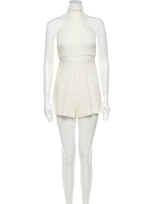 Alexis Lace Pattern Turtleneck Romper White