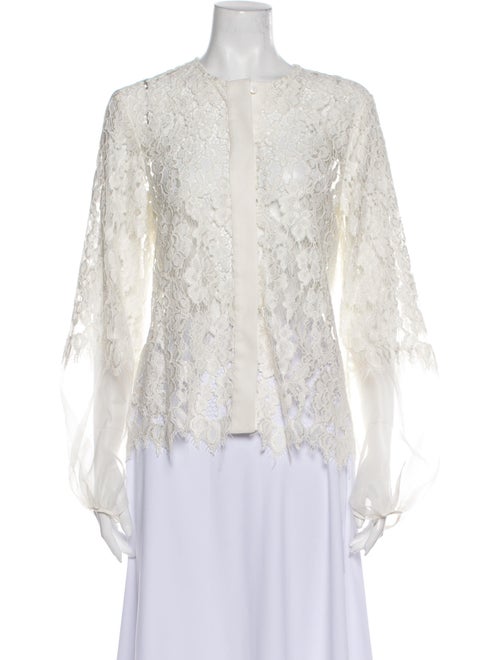 Alexis Lace Pattern Crew Neck Blouse White