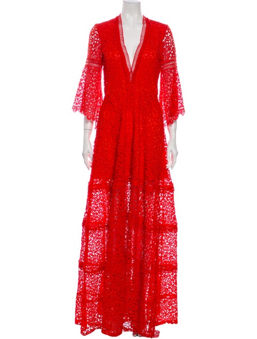 Alexis Lace Pattern Long Dress Orange
