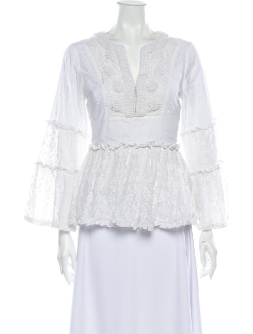 Alexis Lace Pattern V-Neck Blouse White