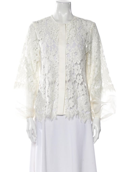 Alexis Lace Pattern Crew Neck Blouse White