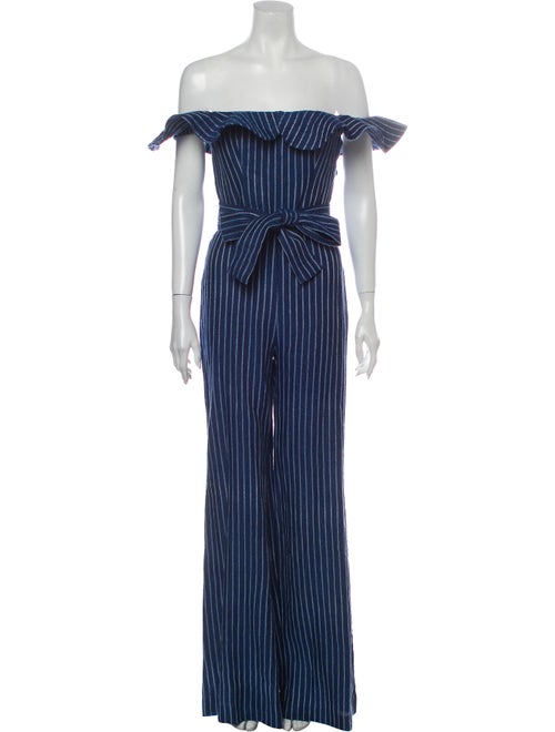 Alexis Linen Striped Jumpsuit Blue