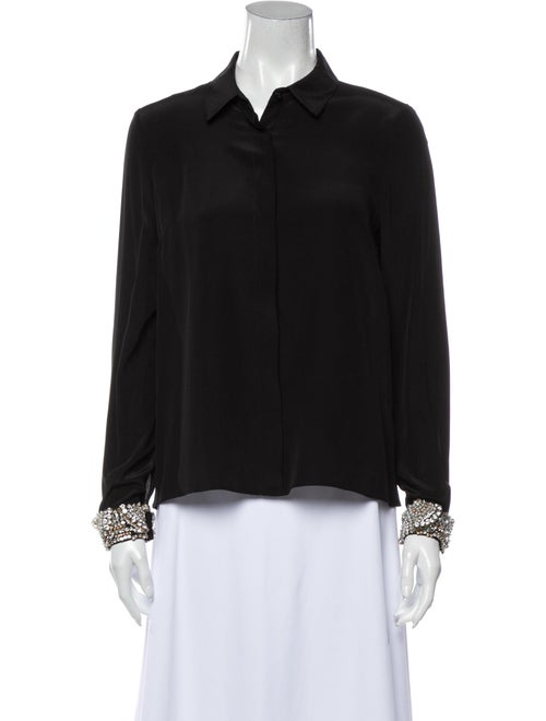Alexis Silk Long Sleeve Button-Up Top Black