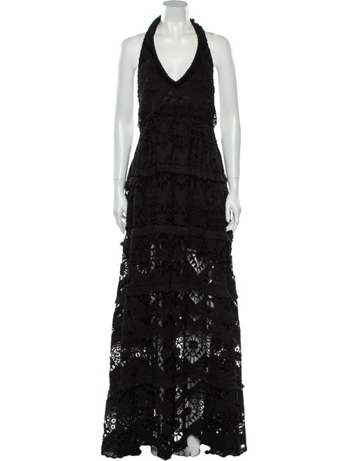 Alexis Lace Pattern Long Dress Black