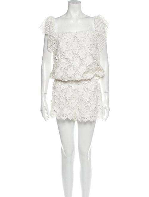 Alexis Lace Pattern Square Neckline Romper White