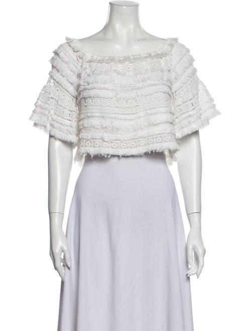 Alexis Lace Pattern Square Neckline Crop Top White