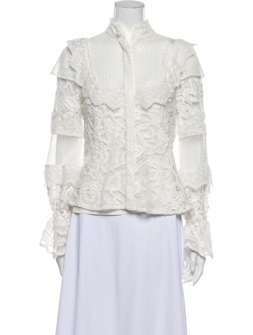 Alexis Lace Pattern Mock Neck Blouse White