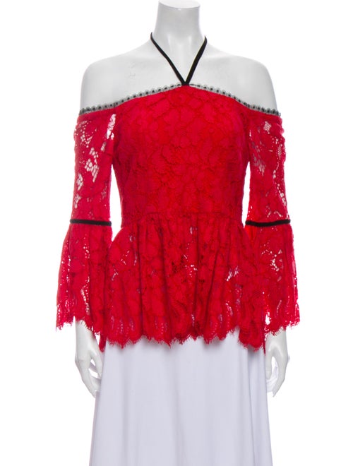 Alexis Lace Pattern Halterneck Blouse Red