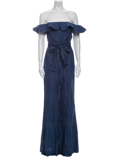 Alexis Linen Striped Jumpsuit Blue