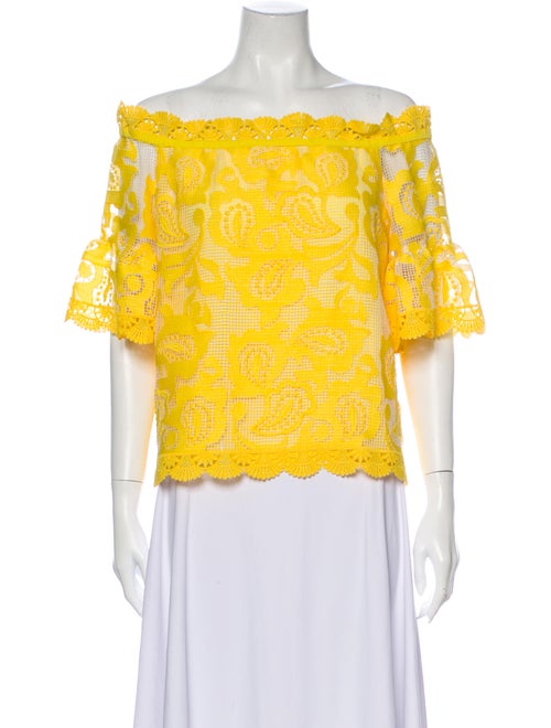Alexis Lace Pattern Off-The-Shoulder Blouse Yellow