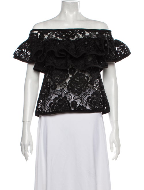 Alexis Lace Pattern Off-The-Shoulder Crop Top Blac