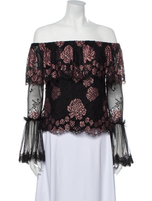 Alexis Lace Pattern Off-The-Shoulder Blouse Black
