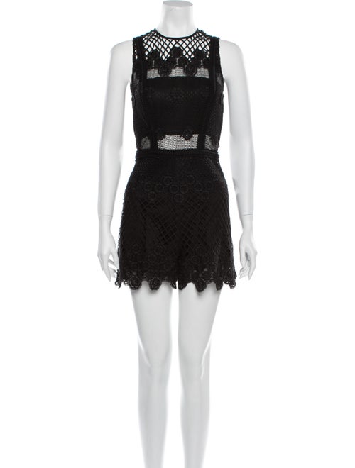 Alexis Lace Pattern Crew Neck Romper Black
