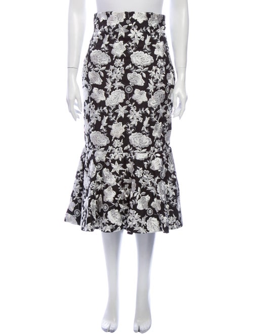 Alexis Floral Print Midi Length Skirt Black